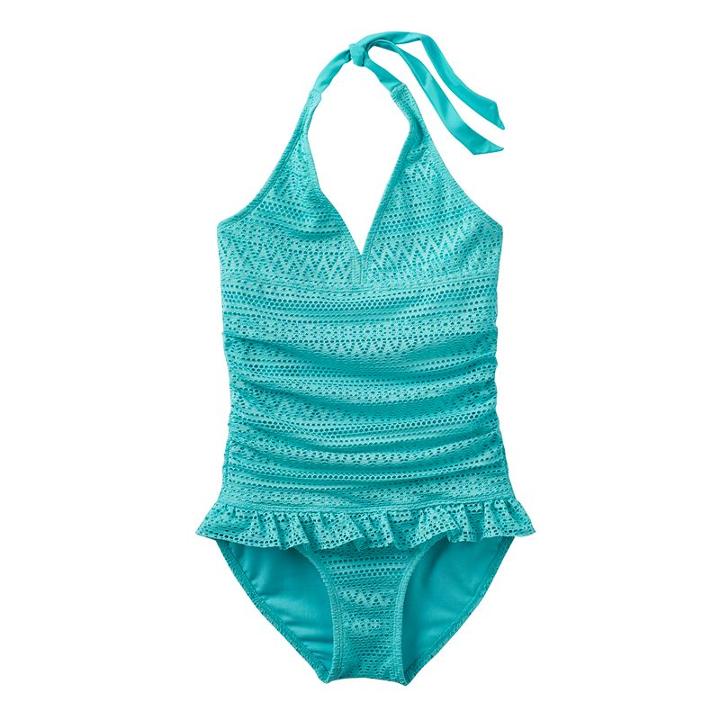 Girls 4-16 So&reg; Blue Crocheted Halter One-piece Swimsuit, Girl's, Size: Xs (5/6), Med Green