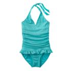 Girls 4-16 So&reg; Blue Crocheted Halter One-piece Swimsuit, Girl's, Size: Xs (5/6), Med Green