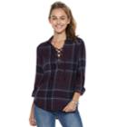 Juniors' Mudd&reg; Lace-up Plaid Flannel Shirt, Teens, Size: Large, Drk Purple