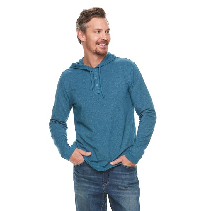 Men's Sonoma Goods For Life&trade; Slim-fit Supersoft Henley Hoodie, Size: Medium, Dark Blue