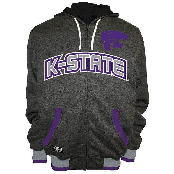 Men's Franchise Club Kansas State Wildcats Power Play Reversible Hooded Jacket, Size: Xxl, Grey