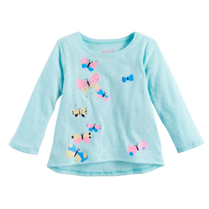 Baby Girl Jumping Beans&reg; Glittery Butterfly Long Sleeve Graphic Tee, Size: 24 Months, Turquoise/blue (turq/aqua)