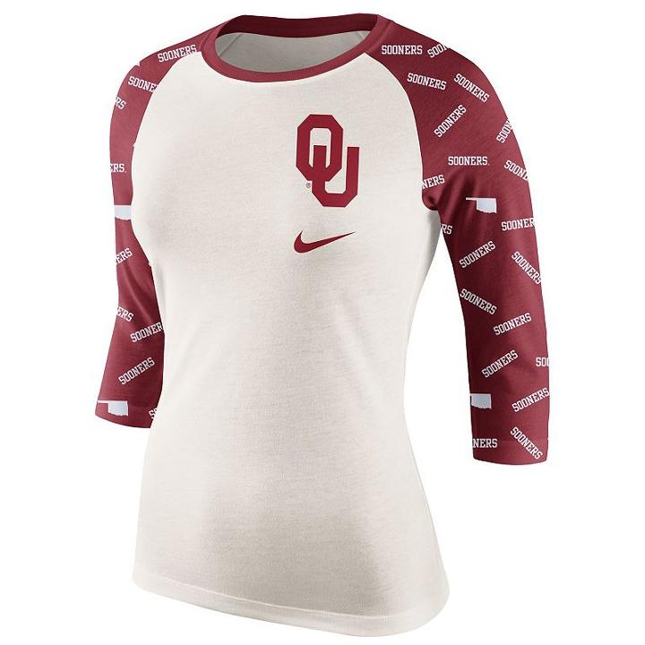 Women's Nike Oklahoma Sooners Veer Tri-blend Raglan Tee, Size: Large, Natural