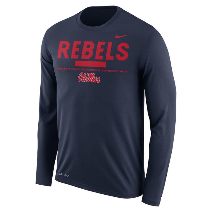 Men's Nike Ole Miss Rebels Dri-fit Legend Staff Long-sleeve Tee, Size: Xxl, Blue (navy)