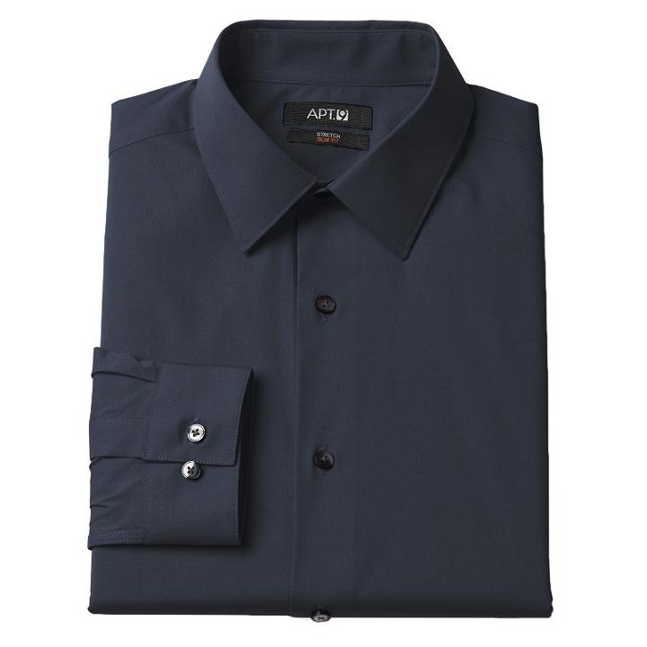 Men's Apt. 9&reg; Slim-fit Stretch Spread-collar Dress Shirt, Size: 15.5-32/33, Blue