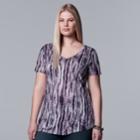 Plus Size Simply Vera Vera Wang Printed V-neck Tee, Women's, Size: 1xl, Lt Purple