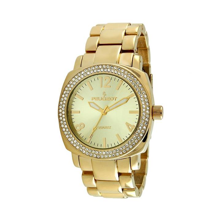 Peugeot Gold Tone Crystal Watch - Made With Swarovski Elements - 7075g - Women