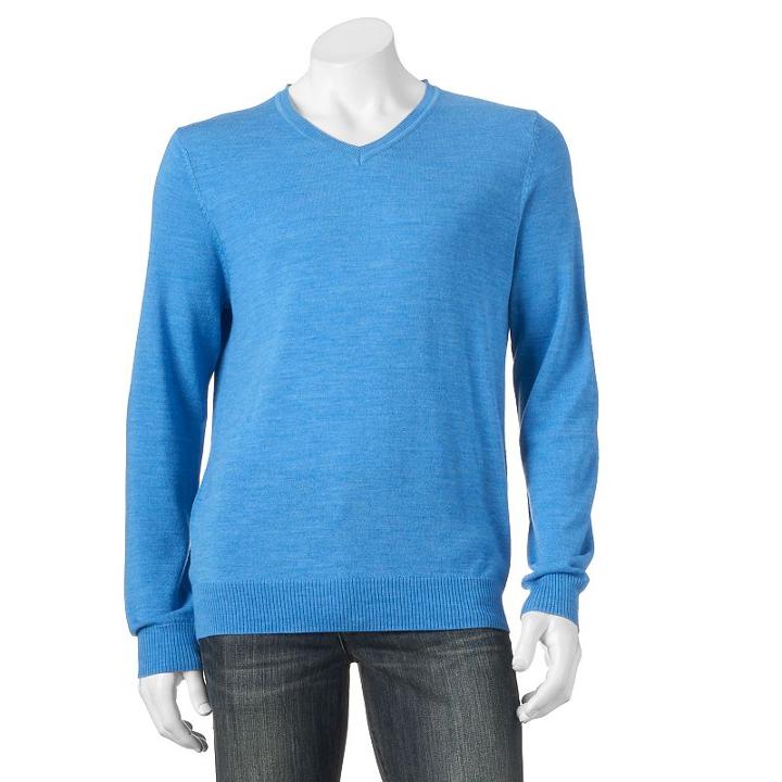Apt. 9, Men's &reg; Modern-fit Merino V-neck Sweater, Size: Small, Med Blue