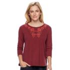 Petite Sonoma Goods For Life&trade; Embroidered Tee, Women's, Size: S Petite, Dark Red