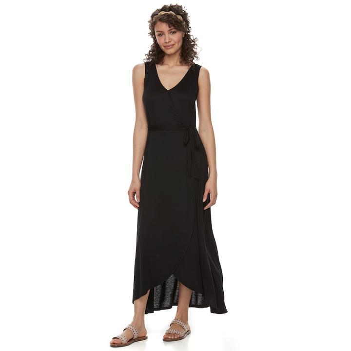 Juniors' About A Girl Solid Faux Wrap Maxi Dress, Size: Xl, Black