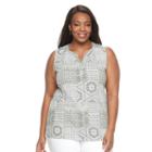 Plus Size Croft & Barrow&reg; Printed Splitneck Tank, Women's, Size: 2xl, Green