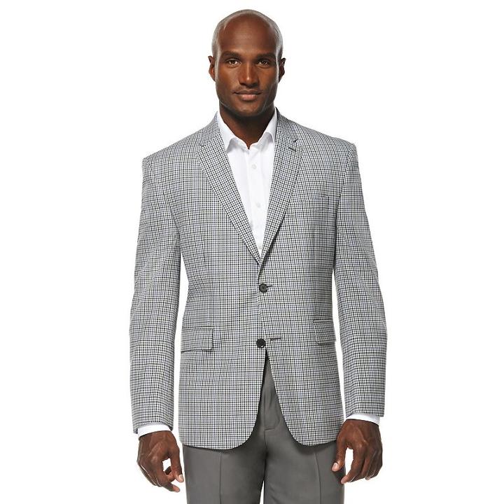 Men's Savane Plaid Sport Coat, Size: 40 - Regular, Light Grey
