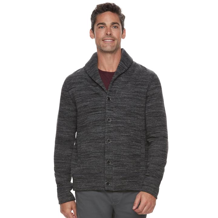 Big & Tall Men's Marc Anthony Slim-fit Shawl-collar Sweater Fleece Jacket, Size: 3xl Tall, Black