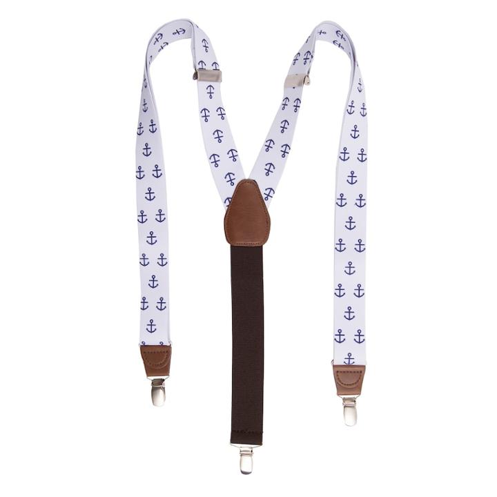 Men's Wembley Anchor Print Suspenders, White