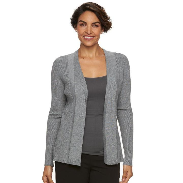 Women's Dana Buchman Open-front Ribbed Cardigan, Size: Medium, Med Grey
