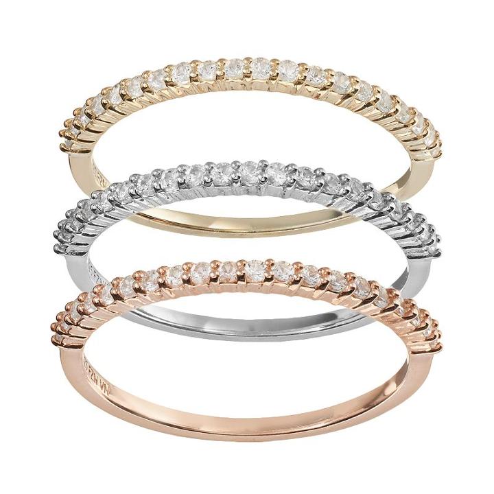 Lab-created White Sapphire Two Tone 14k Gold Over Silver And Sterling Silver Stack Ring Set, Women's, Size: 8