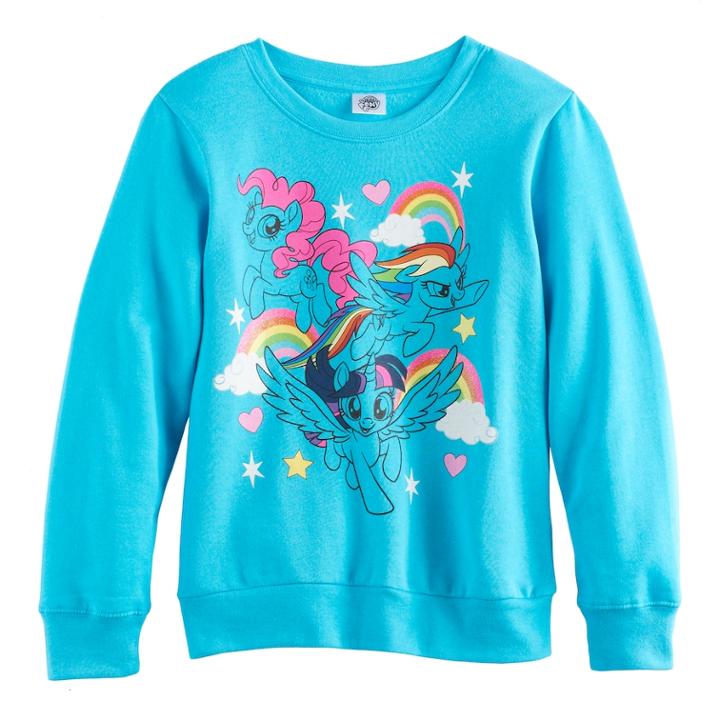 Girls 7-16 My Little Pony Twilight Sparkle, Pinkie Pie & Rainbow Dash Raglan Pullover Sweatshirt, Size: Medium, Turquoise/blue (turq/aqua)