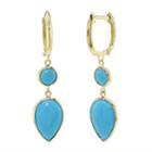 14k Gold Simulated Turquoise Teardrop Cabochon Earrings, Women's, Green