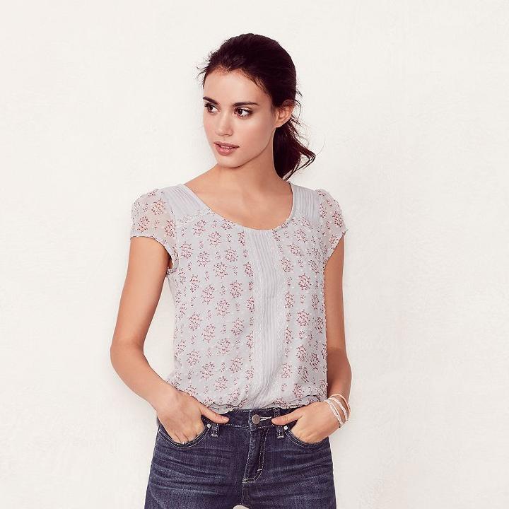 Women's Lc Lauren Conrad Swiss Dot Top, Size: Xs, Grey