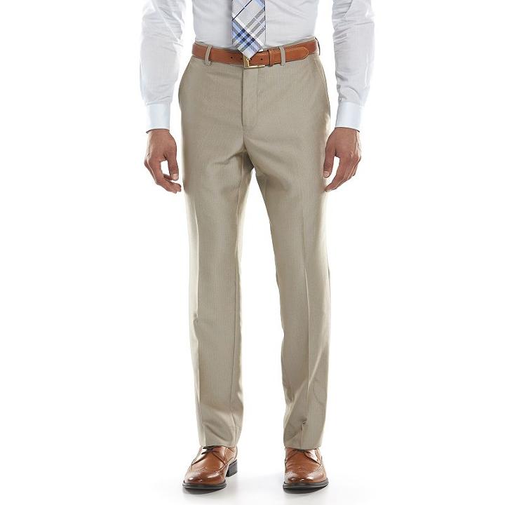 Men's Savile Row Modern-fit Tan Herringbone Flat-front Suit Pants, Size: 42x32, Beig/green (beig/khaki)