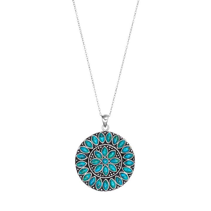 Sterling Silver Simulated Turquoise Medallion Pendant, Women's, Size: 18, Blue