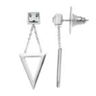 Brilliance Silver Tone Swarovski Crystal Triangle Drop Earrings, Women's, White