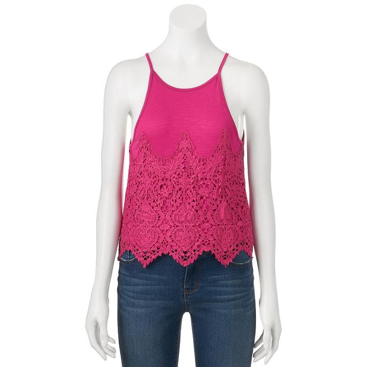 Juniors' About A Girl Crochet Halter Top, Size: Xl, Brt Pink