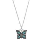 Silver Luxuries Simulated Turquoise & Marcasite Butterfly Pendant Necklace, Women's, Blue