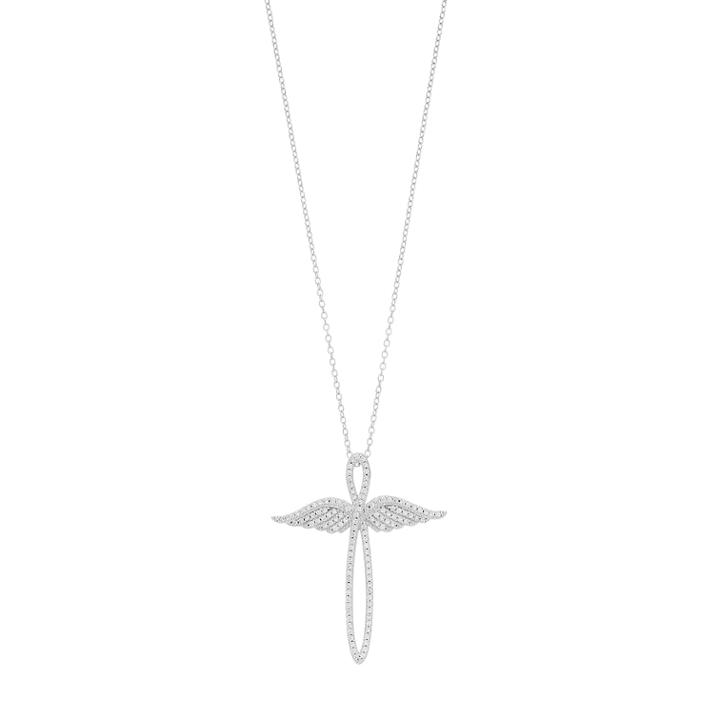 Hallmark Sterling Silver & Cubic Zirconia Angel Wings Infinity Cross Pendant Necklace, Women's, Size: 18, White