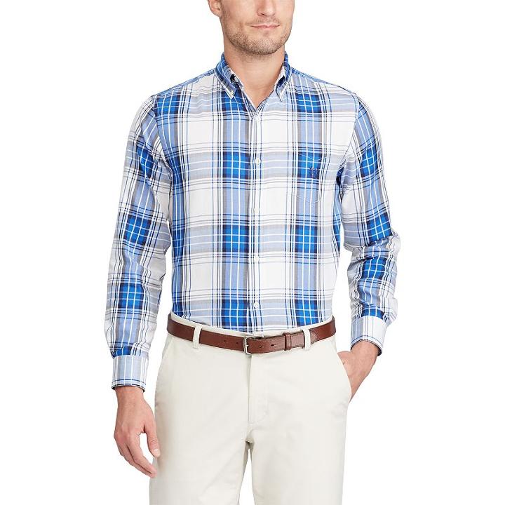 Men's Chaps Classic-fit Plaid Easy-care Button-down Shirt, Size: Medium, White