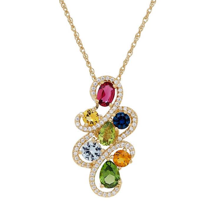 David Tutera 14k Gold Over Silver Simulated Gemstone & Cubic Zirconia Pendant, Women's, Size: 18, Blue