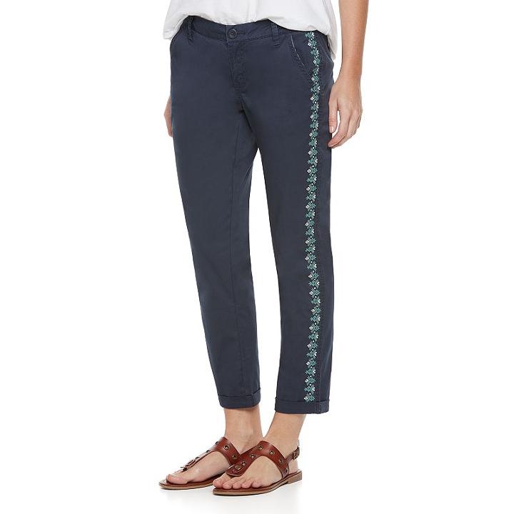 Women's Sonoma Goods For Life&trade; Embroidered Crop Pants, Size: 8, Blue