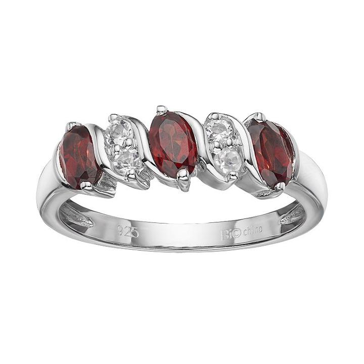 Sterling Silver Garnet & White Topaz Ring, Women's, Size: 8, Red