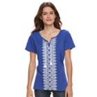 Women's Caribbean Joe Embroidered Top, Size: Small, Dark Blue
