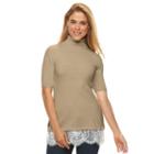 Petite Apt. 9&reg; Lace-hem Turtleneck Sweater, Women's, Size: S Petite, Med Beige