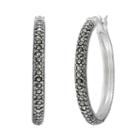 Lavish By Tjm Sterling Silver Hoop Earrings - Made With Swarovski Marcasite, Women's, Grey
