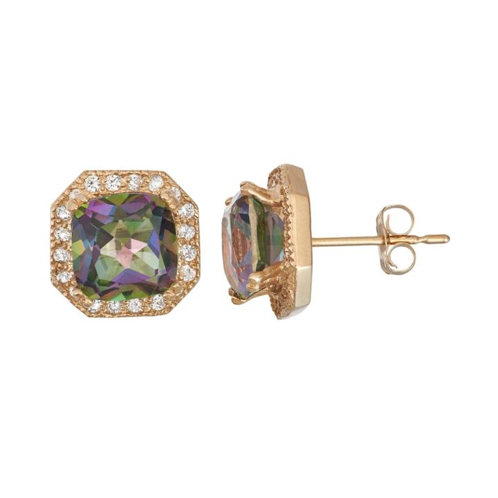 10k Gold Mystic Topaz & Lab-created White Sapphire Octagon Stud Earrings, Women's, Blue