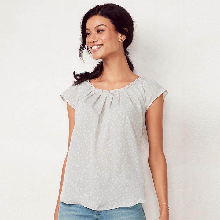Women's Lc Lauren Conrad Love, Lauren Pleated Top, Size: Large, Natural