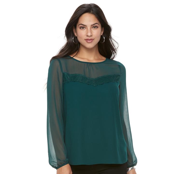 Women's Apt. 9&reg; Sheer Yoke Top, Size: Large, Green