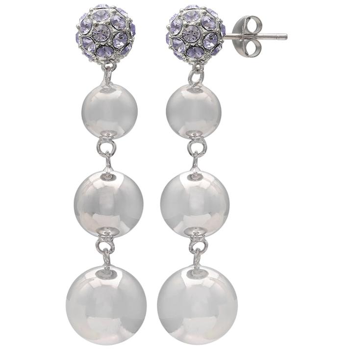 Brilliance Silver Plated Disc Drop Earrings With Swarovski Crystals, Women's, Purple