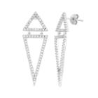 Cubic Zirconia Sterling Silver Double Triangle Drop Earrings, Women's, White