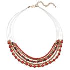 Red Beaded Multi Strand Necklace, Women's, Brt Pink