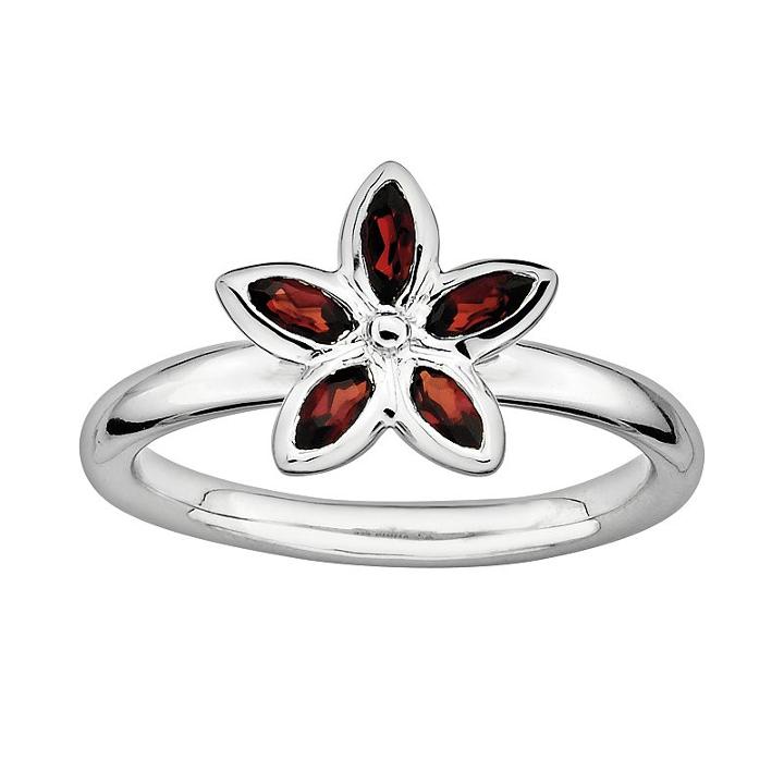Stacks And Stones Sterling Silver Garnet Flower Stack Ring, Women's, Size: 6, Red