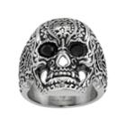 Men's Stainless Steel Floral Skull Ring, Size: 10, Grey