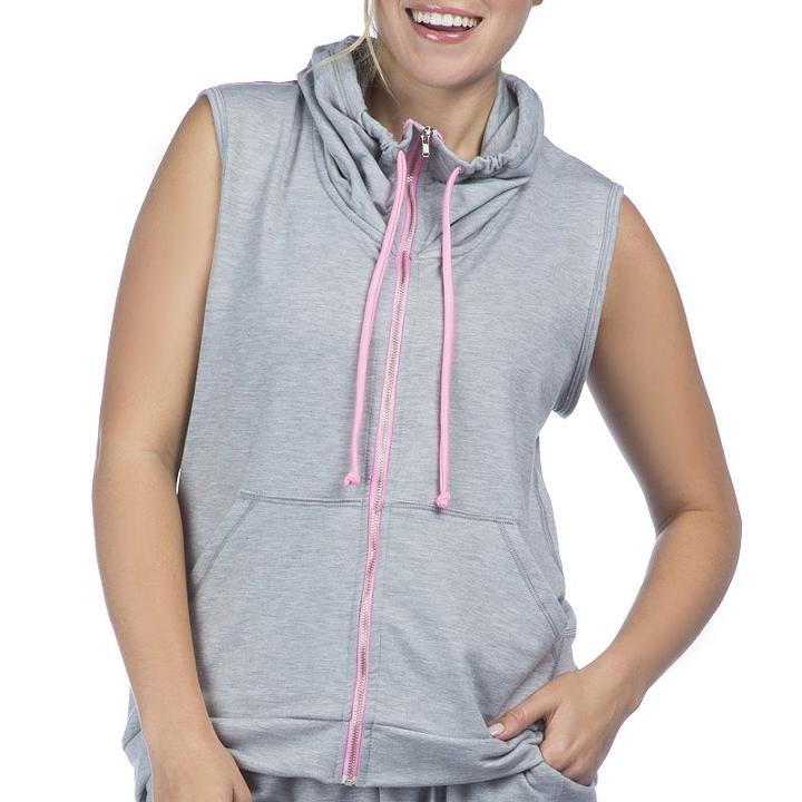 Women's Pl Movement By Pink Lotus Cozy Hooded Full-zip Vest, Size: Medium, Grey Other
