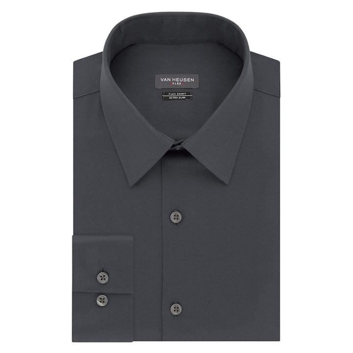 Men's Van Heusen Flex Collar Extra-slim Dress Shirt, Size: 17.5-32/33, Grey (charcoal)