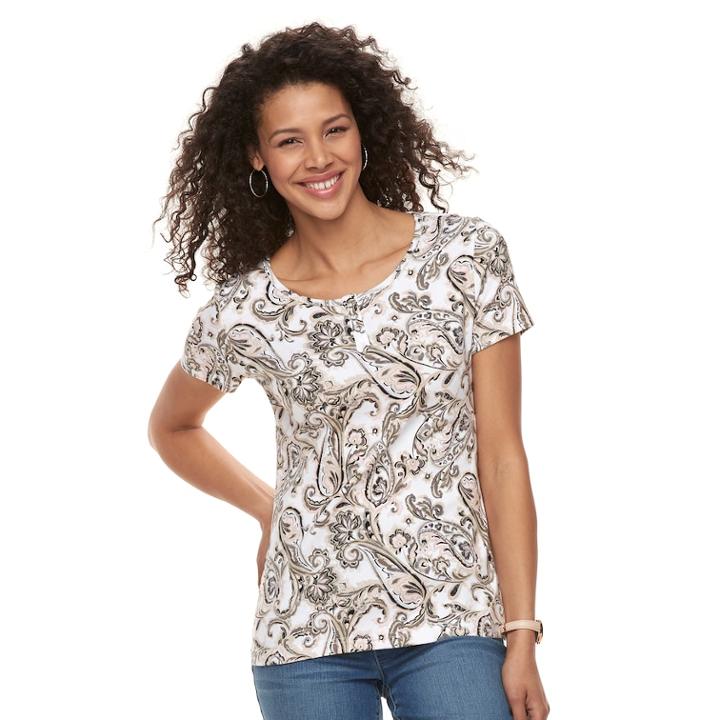 Women's Croft & Barrow&reg; Button Accent Scoopneck Tee, Size: Xl, Lt Beige