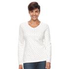 Women's Croft & Barrow&reg; Classic Long Sleeve V-neck Tee, Size: Large, White