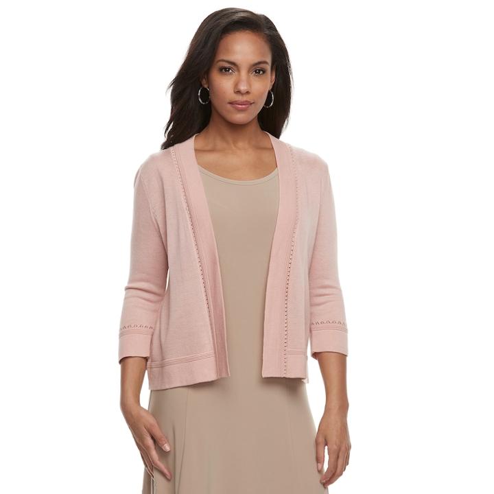 Women's Nina Leonard Pointelle Cardigan, Size: Medium, Light Pink