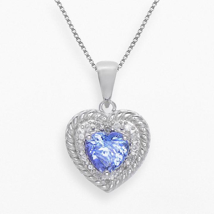 Sterling Silver Tanzanite And 1/10-ct. T.w. Diamond Heart Pendant, Women's, Size: 18, Blue